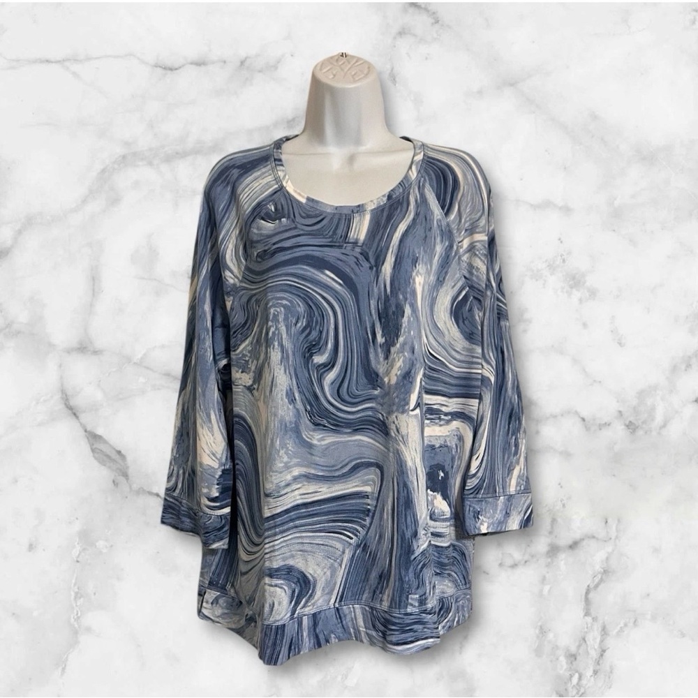 Weekends by Chico's Size 3 US XL/16 Swirl Pattern Blue and White Fleece Lined